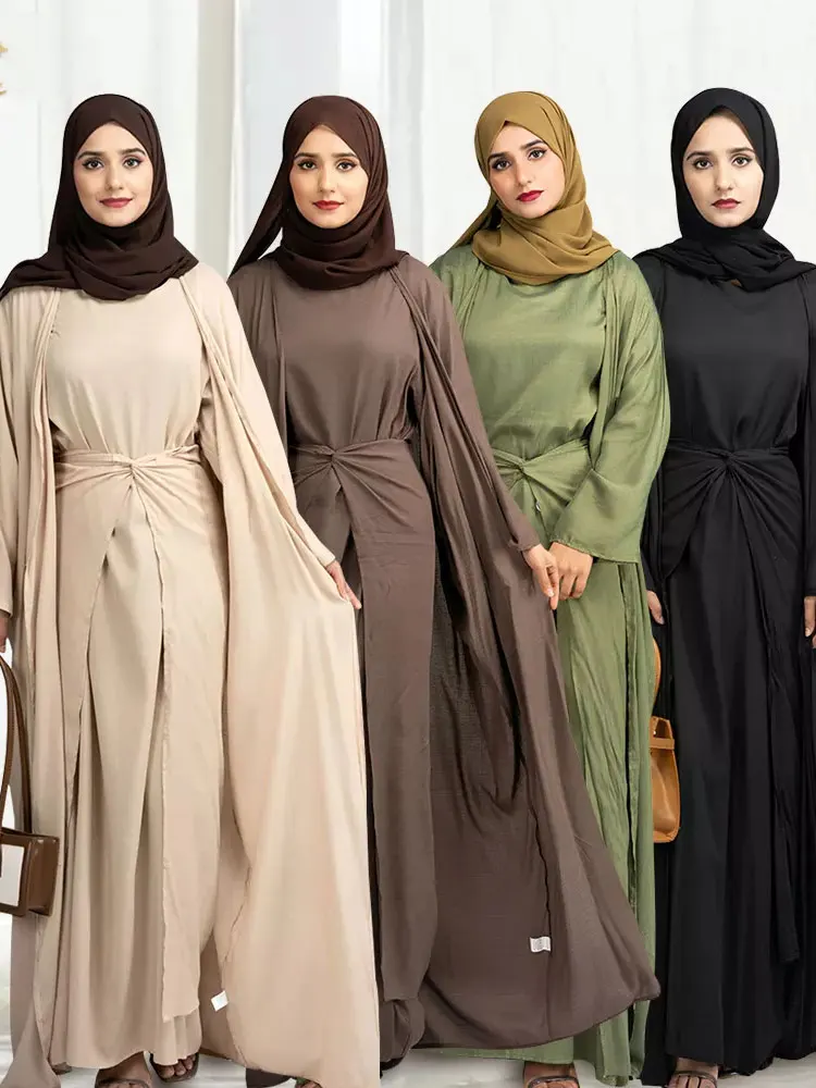 3-Piece-Abaya-Kimono-Matching-Muslim-Sets-Linene-Open-Abayas-for-Women-Dubai-Turkey-Hijab-Dress