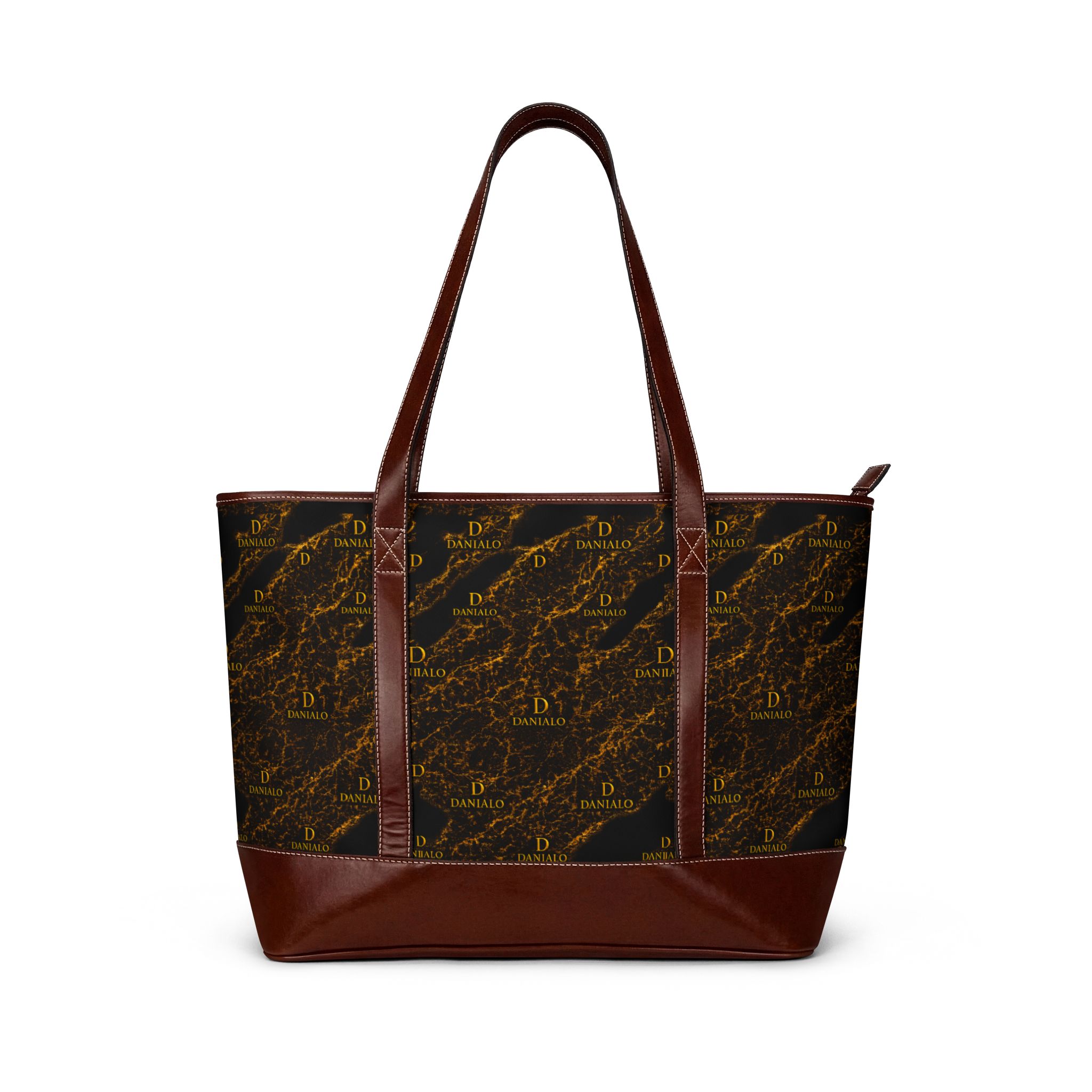 Danialo Brown Quilted Monogram Pattern Handbag | Brown Leather Trim - Image 3