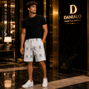 Danialo Men's Signiteri Black & White Long Shorts