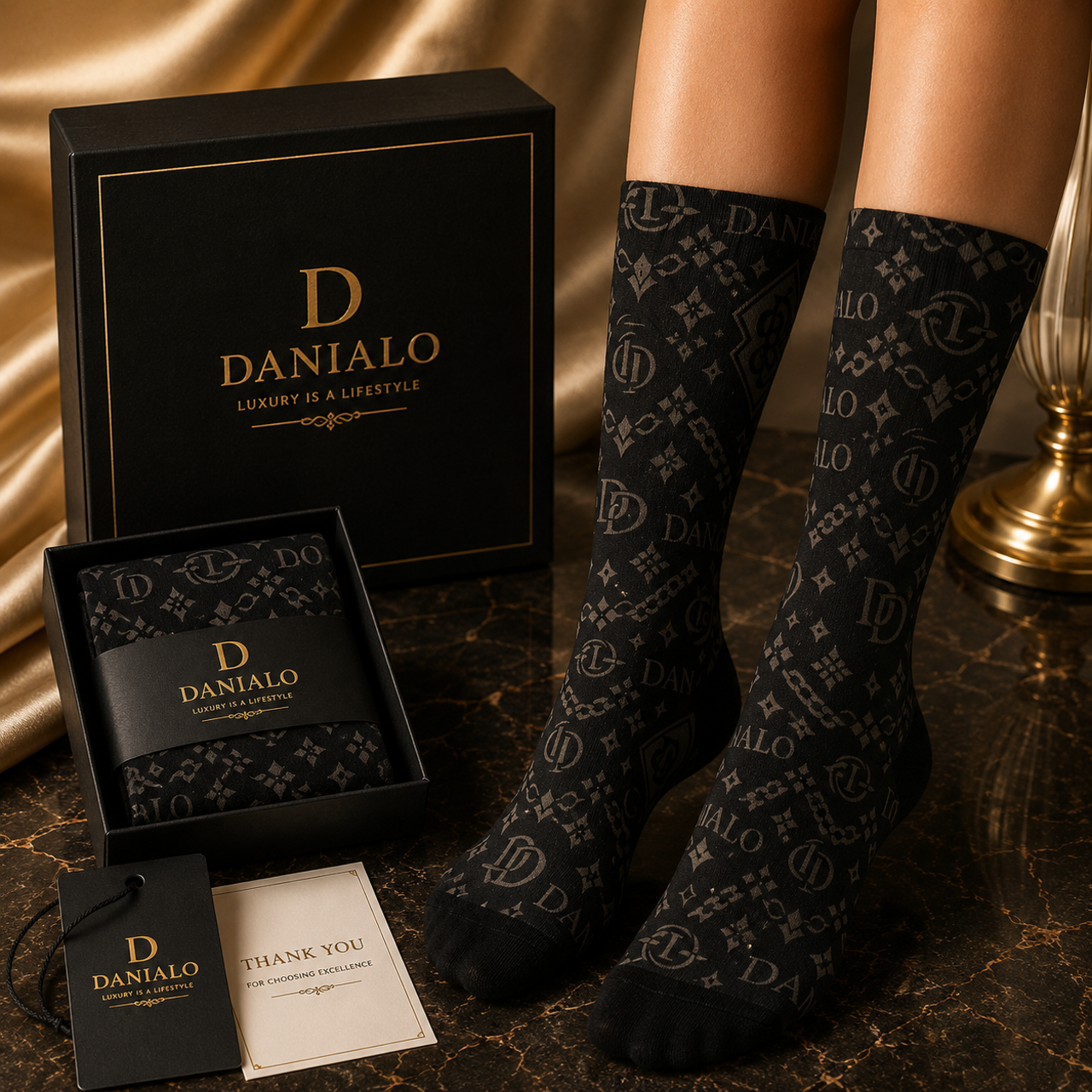 Danialo Men's Black Cushioned Crew Socks