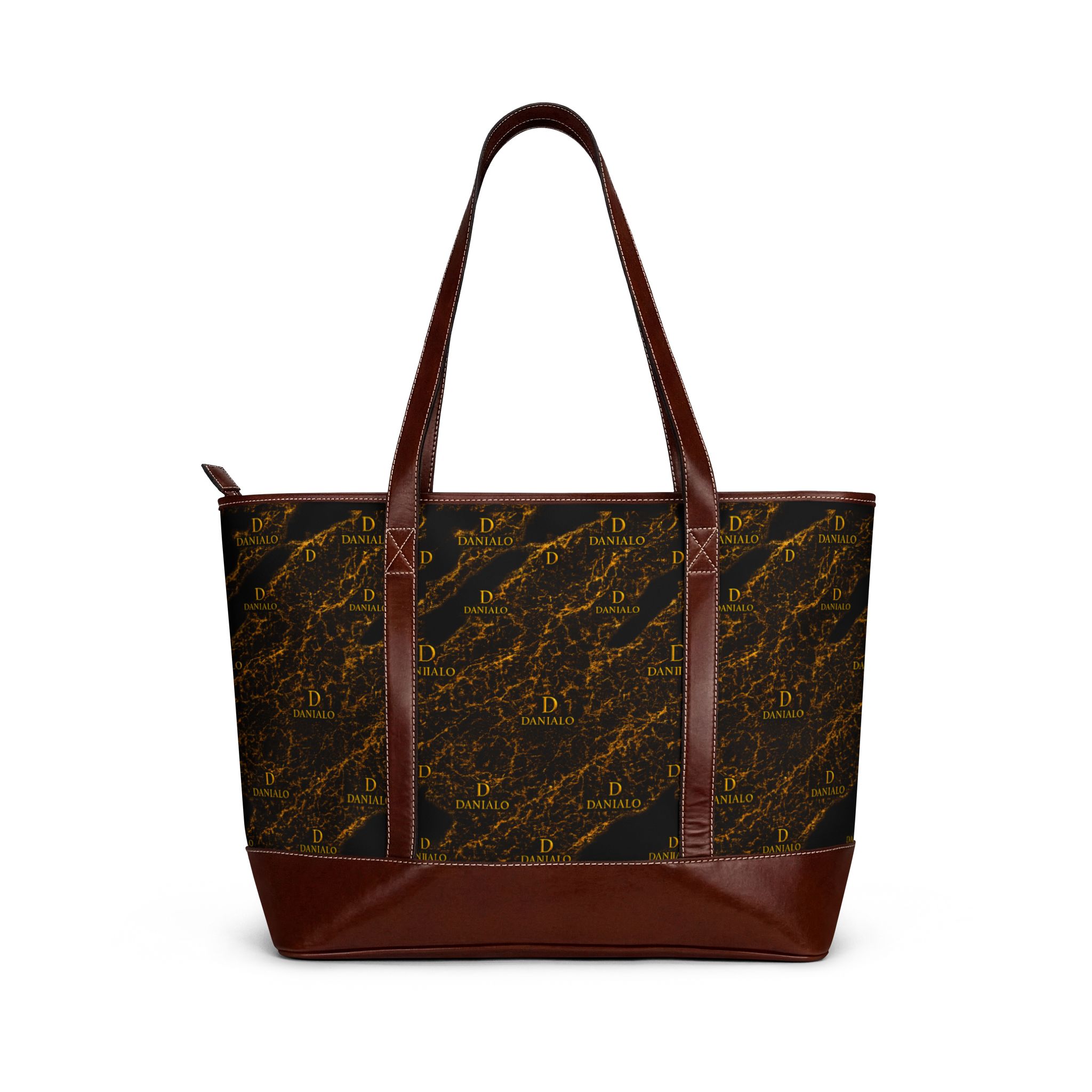 Danialo Brown Quilted Monogram Pattern Handbag | Brown Leather Trim - Image 2