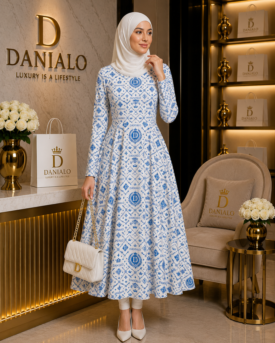 Danialo Luxurio Signiteri Women's Long Sleeve Midi Dress