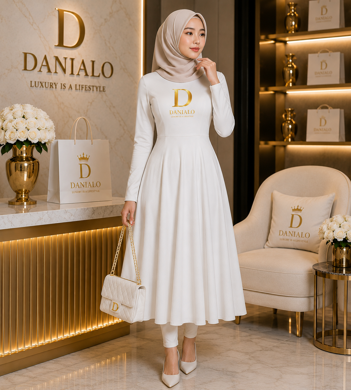 Danialo Luxurio Women's Long Sleeve Midi Dress