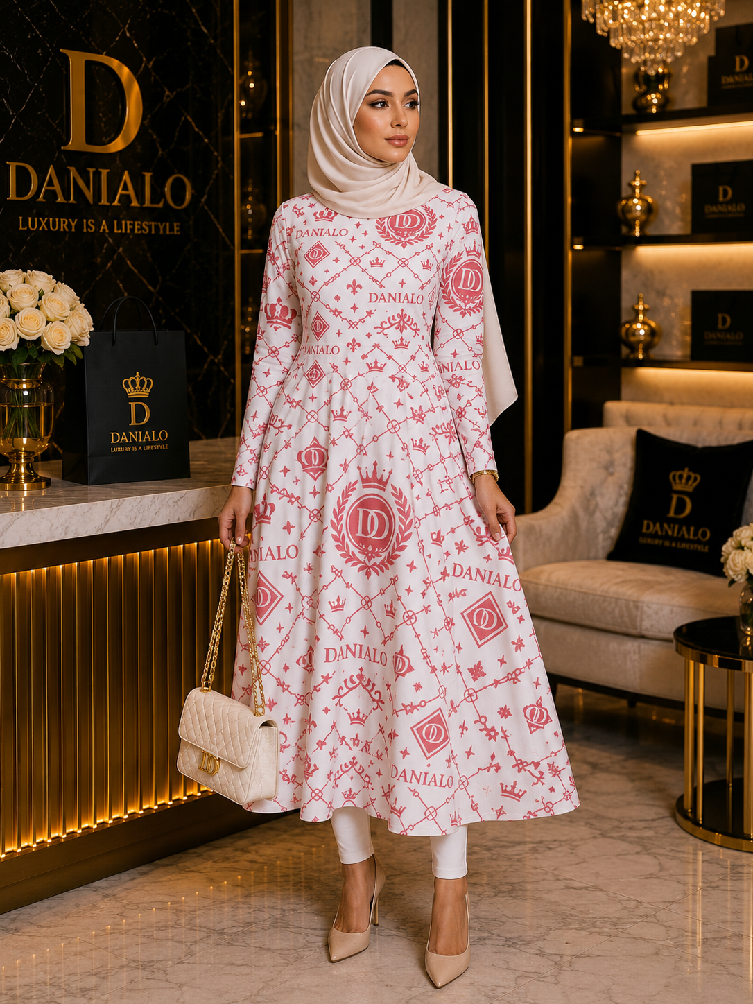 Danialo Luxurio Signiteri Women's Long Sleeve Midi Dress