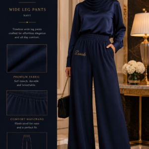 Danialo Luxurio Women's Navy Blue Wide-Leg Pants