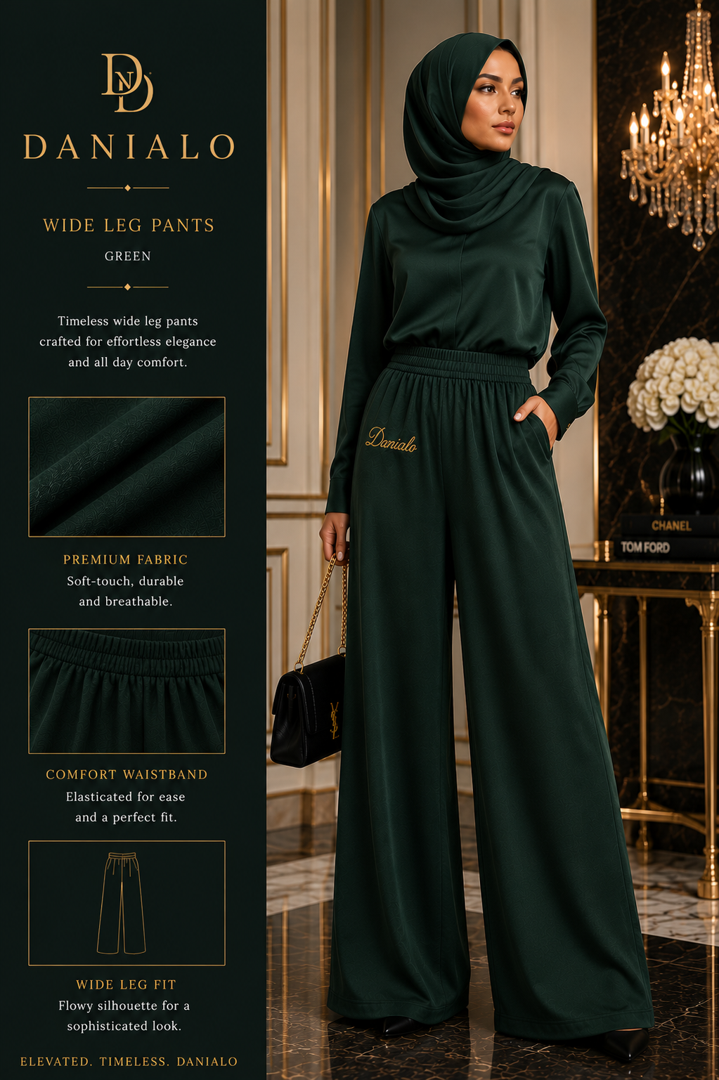 Danialo Luxurio Women's Green Wide-Leg Pants