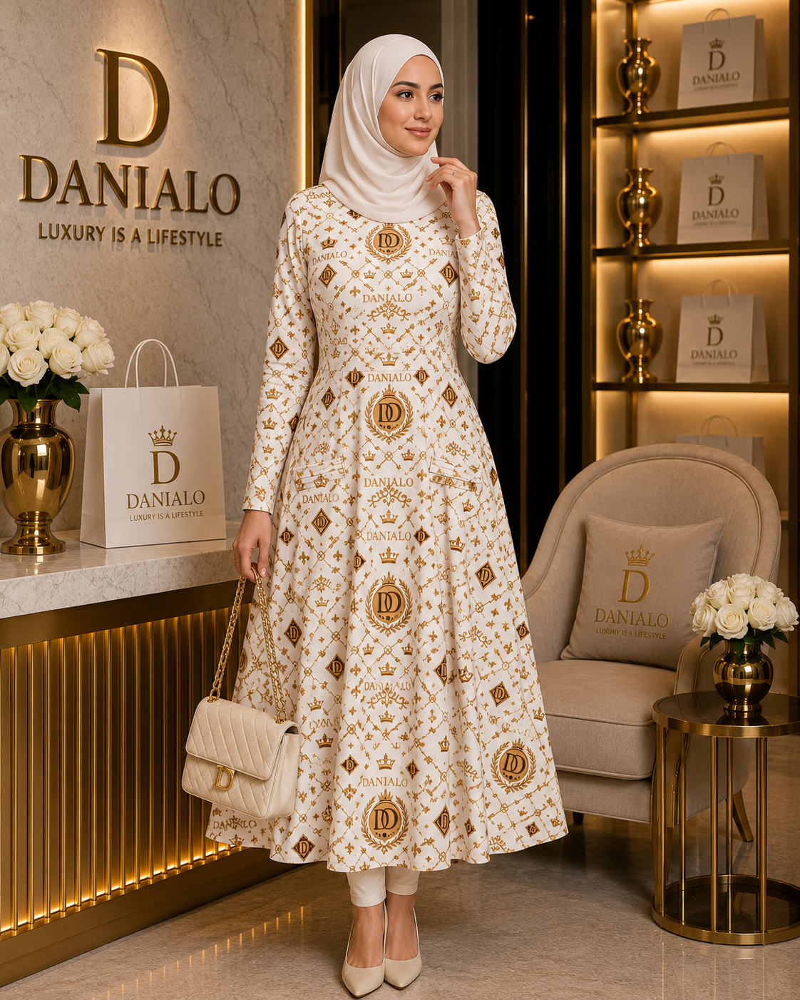 Danialo Luxurio Signiteri Women's Long Sleeve Midi Dress