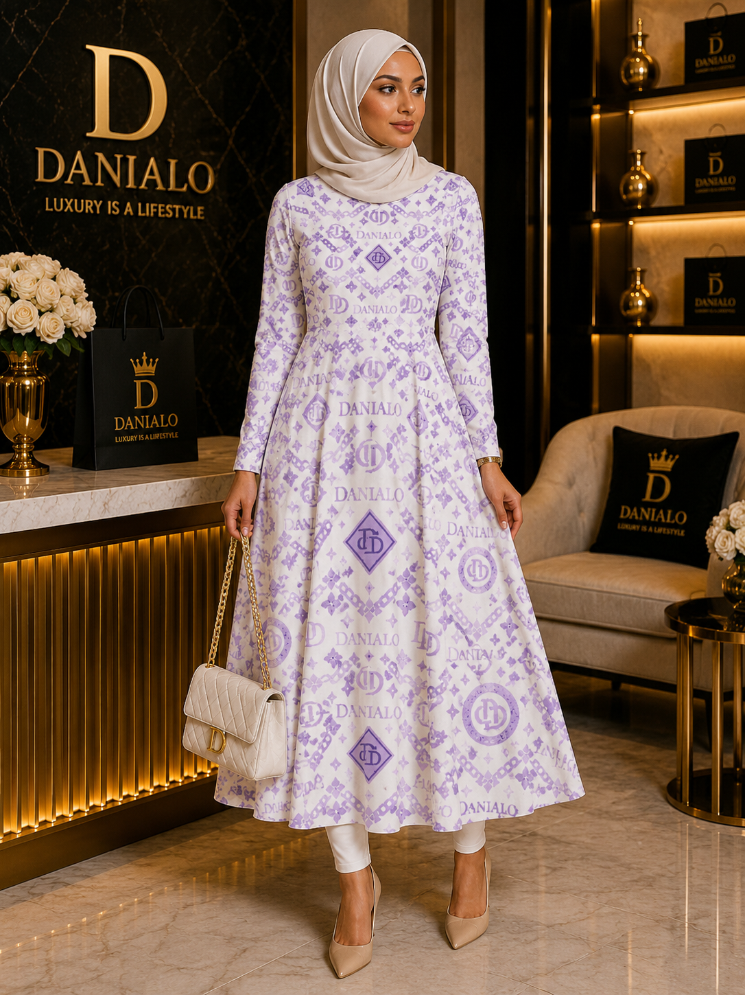 Danialo Luxurio Signiteri Women's Long Sleeve Midi Dress