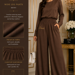 DanialoLuxurio Women's Brown Wide-Leg Pants