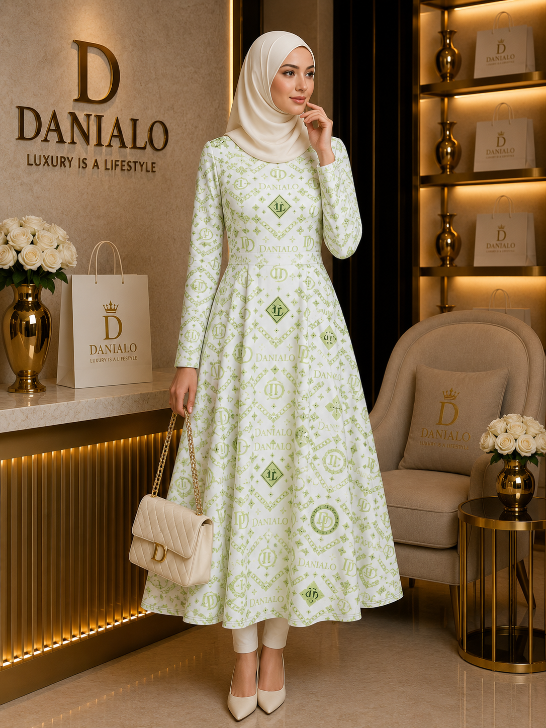 Danialo Luxurio Signiteri Women's Long Sleeve Midi Dress