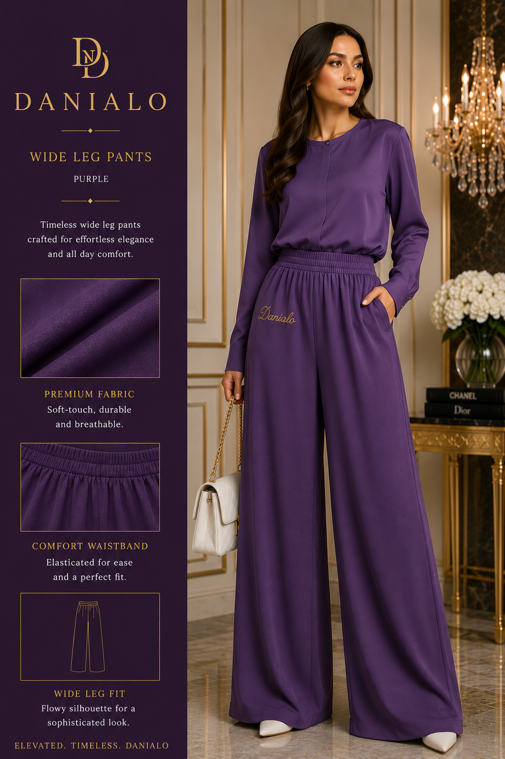 Danialo Luxurio Women's Purple Wide-Leg Pants