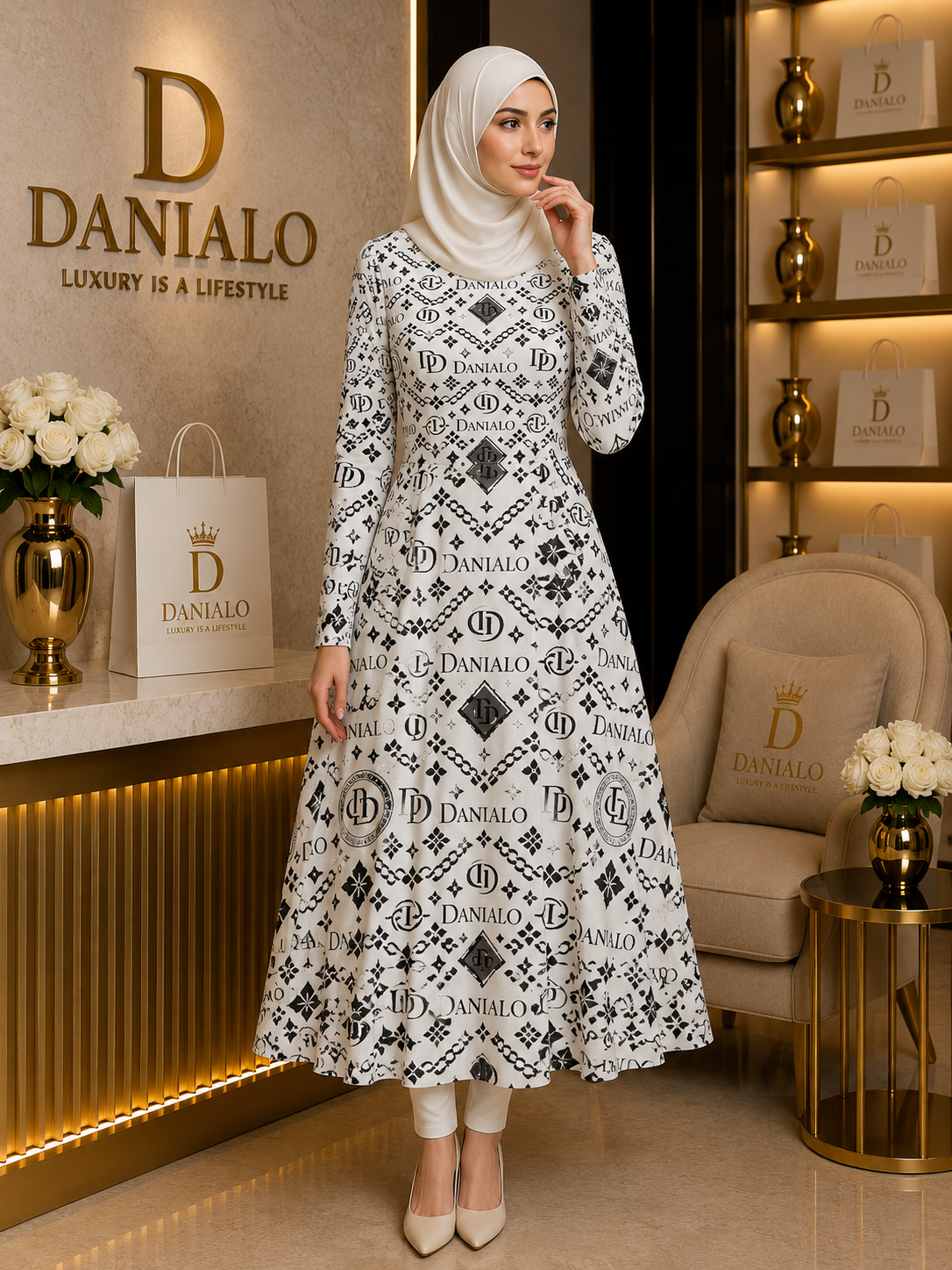 Danialo Luxurio Signiteri Women's Long Sleeve Midi Dress