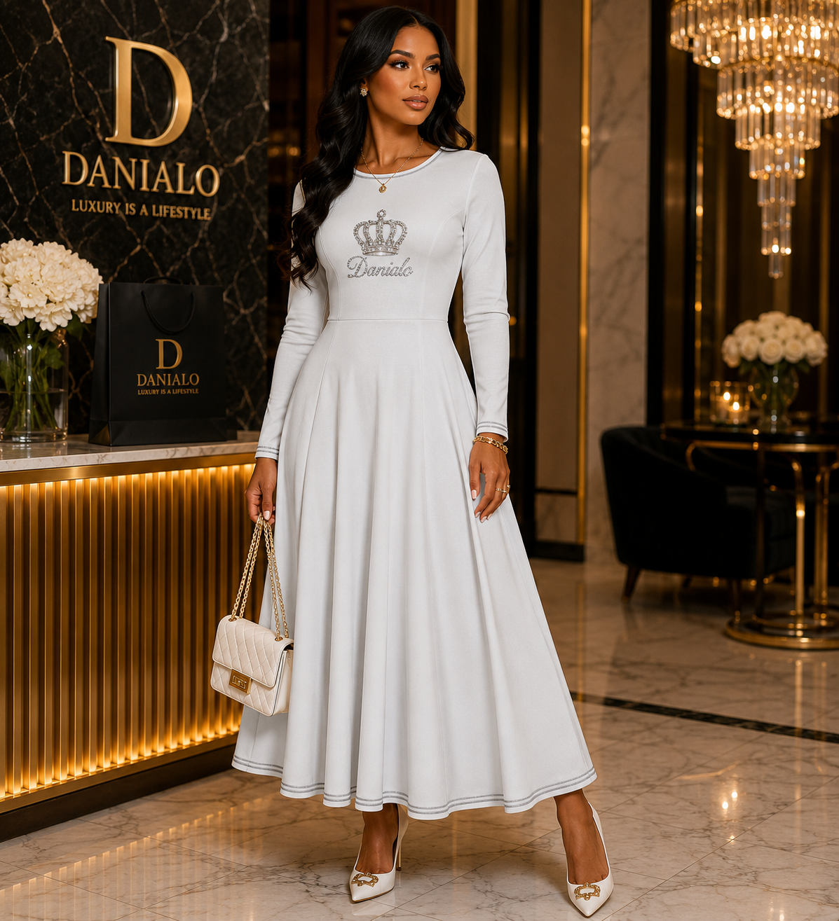Danialo Luxurio Royal Signiteri Women's Long Sleeve Midi Dress
